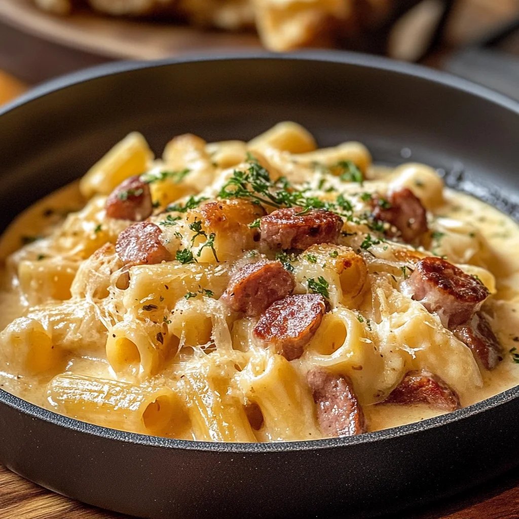 Wurst-Nudel-Pfanne mit Käse