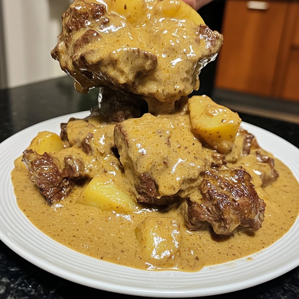 Hackbraten mit Kartoffeln in Sahne