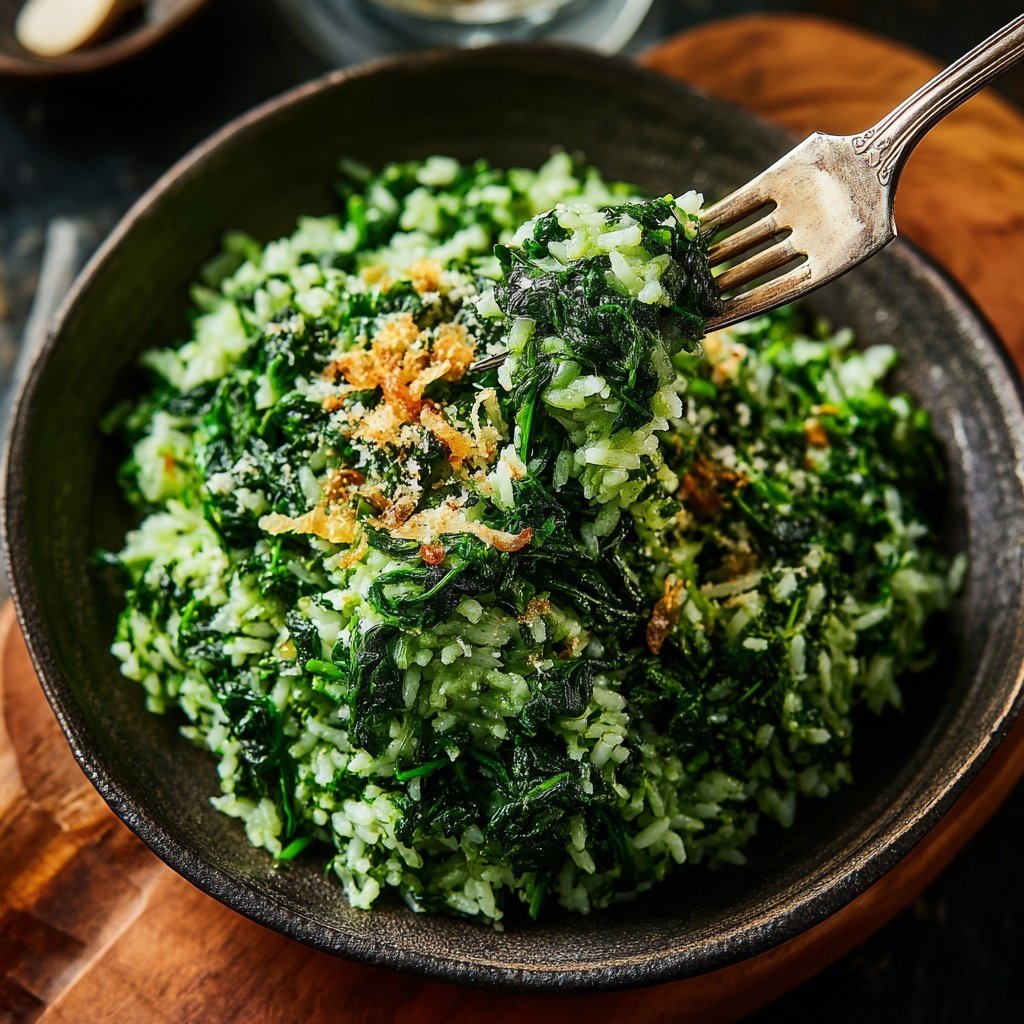 Mittagessen mit Spinat und Reis