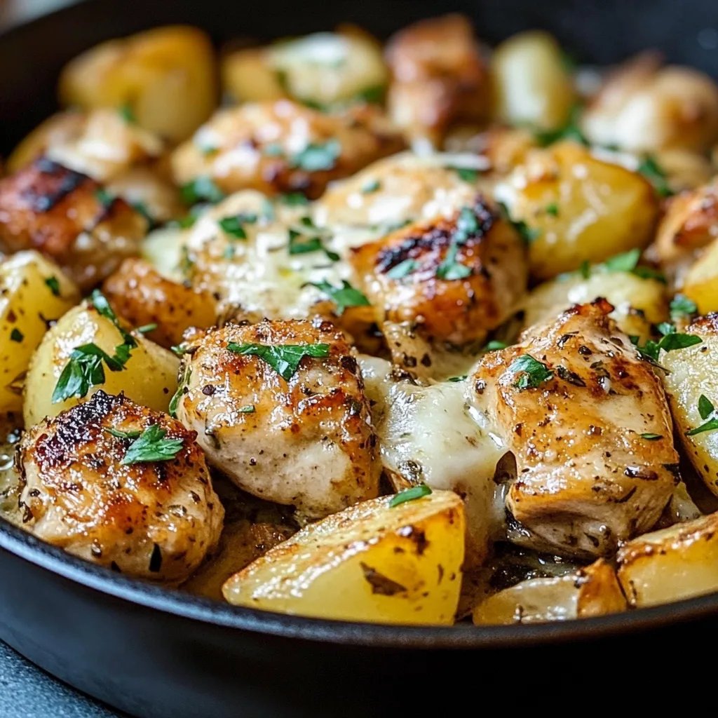 Knoblauch-Parmesan-Hähnchen und Kartoffeln - Perfektes Abendessen aus einer Pfanne