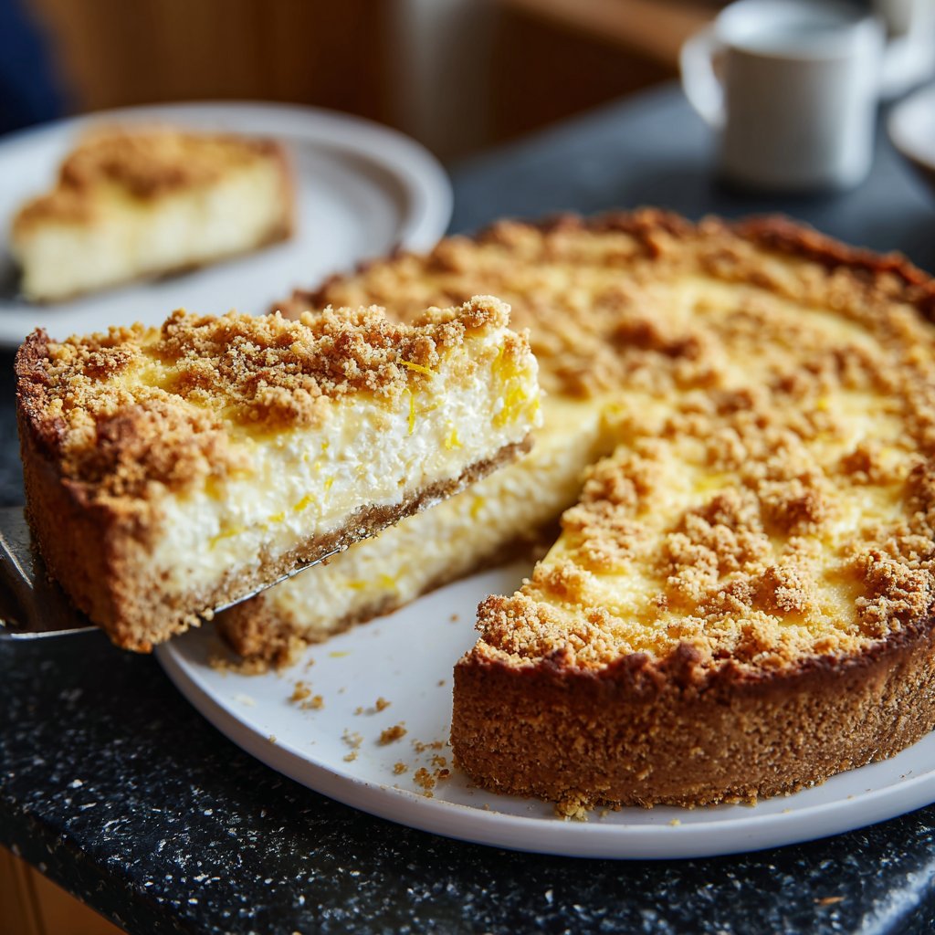 Käsekuchen mit Zitronenstreuseln